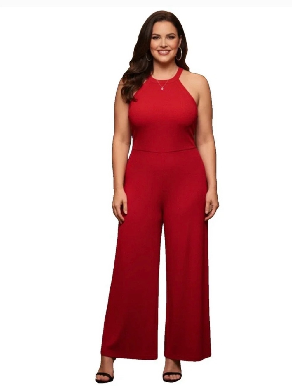 Ralph Lauren Red Halter-Neck Wide-Leg Jumpsuit